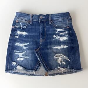 American Eagle Outfitters Blue Stretch Distressed Denim Mini Skirt Womens Size 2